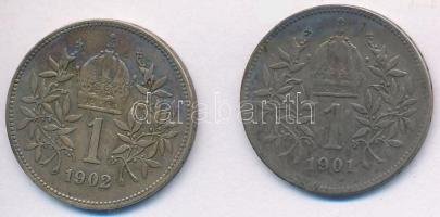 Ausztria 1901-1902. 1K Ag (2x) T:2- patina Austria 1901-1902. 1 Corona Ag (2x) C:VF patina