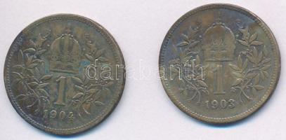 Ausztria 1903-1904. 1K Ag (2x) T:2-,3 patina Austria 1903-1904. 1 Corona Ag (2x) C:VF,F patina