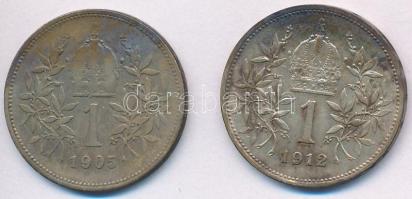 Ausztria 1905-1912. 1K Ag (2x) T:2,3 patina Austria 1905-1912. 1 Corona Ag (2x) C:XF,F patina