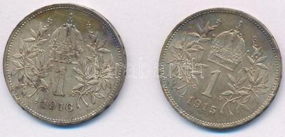 Ausztria 1915-1916. 1K Ag (2x) T:2 patina Austria 1915-1916. 1 Corona Ag (2x) C:XF patina