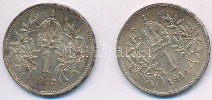 Ausztria 1913-1914. 1K Ag (2x) T:2 patina Austria 1913-1914. 1 Corona Ag (2x) C:XF patina