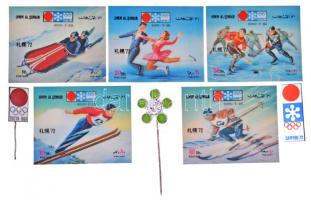 Japán 1964-1972. 3db klf japán olimpiai kitűző + 5db klf három dimenziós kártya sportágakról T:2 Japan 1964-1972. 3pcs of diff Japanese Olympic pins + 5pcs od diff three-dimensional cards about sports events C:XF