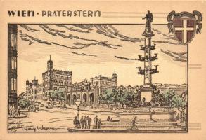 Vienna, Wien II. Praterstern / square, Tegetthoff statue, etching style, s: Heinz Wagner (EK)