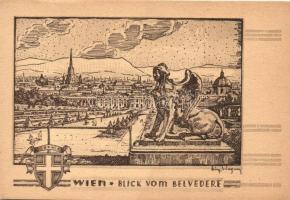 Vienna, Wien III. Blick vom belvedere / view from the castle, etching style, s: Heinz Wagner (EK)