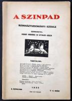 1936 Hont Ferenc-Staud Géza (szerk.): A Színpad, Színháztudományi Szemle, II. évfolyam 3-4. szám. Budapest, 1936, Első Kecskeméti Hírlapkiadói-és Nyomda-Rt. Kiadói papírkötés.