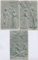 Romantic French couple relief - 6 art postcards
