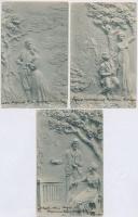 Romantic French couple relief - 6  art postcards