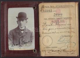 1903-1905 fényképes Magyar Királyi Államvasutak félárú jegy váltására jogosító igazolvány, szárazbél...