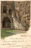 Firenze, Il Bargello, Meissner & Buch Firenze Serie No. 1062. / palace courtyard, litho s: Ernesto Bensa (EB)