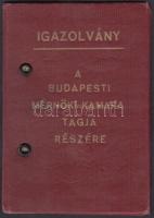 1938 Igazolvány a Budapesti Mérnöki Kamara tagja részére, 11x8cm