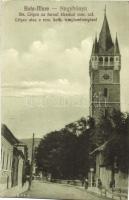 Nagybánya, Baia-Mare; Crisan utca, Római katolikus templomtorony / street, church tower (EK)