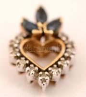 Arany(Au) 14K szív alakú függő apró kövekkel, jelzett, bruttó: 1,3 g