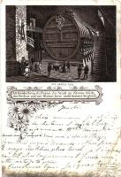 1894 (!) Heidelberg, Das grosse Fass / wine barrel, interior, litho, floral (cut)