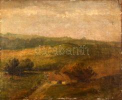 Edvi Illés Aladár (1870-1958): Dombos vidék kunyhóval. Olaj, vászon-falemez, jelzett, tisztitásra szorul, 23×28 cm
