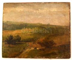 Edvi Illés Aladár (1870-1958): Dombos vidék kunyhóval. Olaj, vászon-falemez, jelzett, tisztitásra sz...