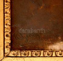 Spányi jelzéssel: Tanya. Olaj, falemez, sérült, keretben, 50×60 cm