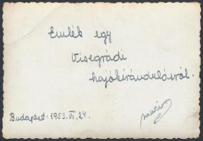 1953 Emlék egy visegrádi hajókirándulásról, fotó verzón feliratozva, 6x9cm