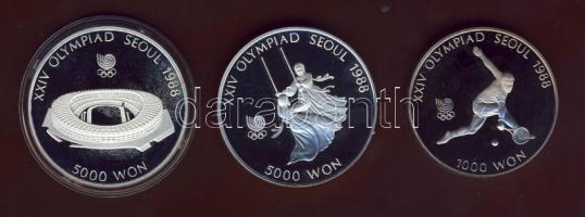 Dél-Korea 1987. 5000W Ag (2klf) "Szöuli olimpia-stadion és hintázó lányok" + 1988. 1000W "Szöuli olimpia-asztalitenisz" T:PP