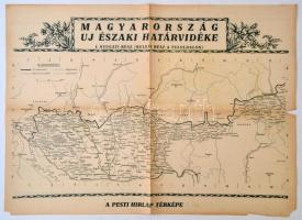 1938 Magyarország új északi határvidéke I-II. A Pesti Hírlap térképe, kétoldalas, kis szakadással, 42x58cm