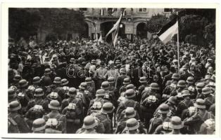 1938 Ipolyság, Sahi; bevonulás / entry of the Hungarian troops 'Az első visszatért magyar város' So. Stpl