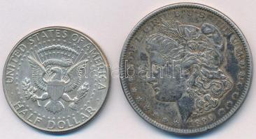 Amerikai Egyesült Államok 1890. 1$ Ag "Morgan" + 1964. 1/2$ Ag "Kennedy" T:2 pat...