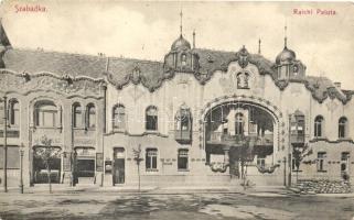 Szabadka, Subotica; Raichl palota, Szűcs Ödön gépraktára, kiadja Sonnenfeld A. / palace, machinery shop (EK)