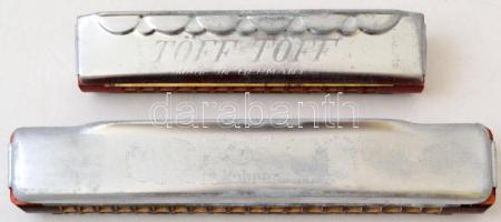 Vintage szájharmonikák, Tőff Tőff ill., Famos by Mohner, eredeti, illusztrált papír dobozban, 12 és 16cm