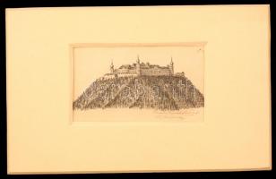 Olvashatatlan jelzéssel: Vár a hegytetőn, ceruza, papír, paszpartuban, 7×12 cm