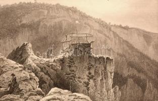 Jelzés nélkül: Kilátó a sziklán, ceruza, papír, paszpartuban, 8,5×13,5 cm