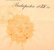 1875 Bp., Őfelsége a király nevében kiadott ügyvédi oklevél, 1ft okmánybélyeggel, szárazpecséttel