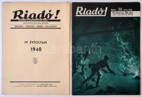 1942 Riadó! A Légoltalmi Liga lapja VI. évfolyamának 20. száma, valamint az 1940-es IV. évfolyam tárgy- és névmutatója, 2 db