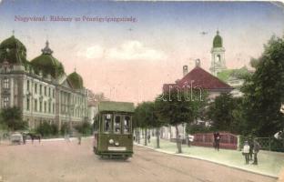 Nagyvárad, Oradea; Rákóczi út, Pénzügyigazgatóság, villamos / street, tram, Financial Directorate (kis szakadás / small tear)