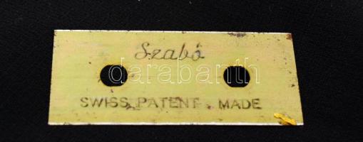 "Szabó Swiss patent made" feliratú régi zsilettpenge, 5×2 cm