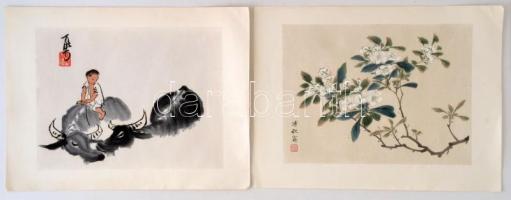 Kínai illusztrációk, utólag színezve, 10 db, 25x33 cm