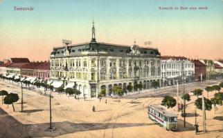 Temesvár, Timisoara; Kossuth és Bem utca sarok, villamos / streets corner, tram (EK)