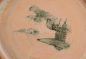 Figurális mázas kerámia virágváza, jelzett, kis kopásnyomokkal, m: 21 cm