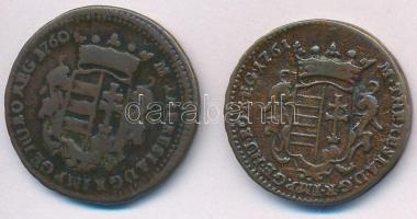 1760-1761. Rézdenár "Mária Terézia" nyílt koronás (2x) T:2-,3 Huszár: 1755., Unger III.: 1...