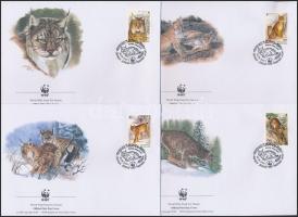 WWF: Európai hiúz sor négyescsíkban + sor 4 db FDC-n, WWF European lynx set stripe of 4 + set 4 FDC