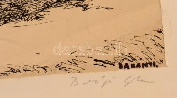 Bakányi Gyula (1955-): Falusi utca.Tus, papír, jelzett,  20×29 cm