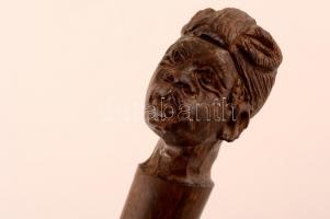 Nemesfa sétabot, figurális, faragott fej díszítéssel / Noble wood stick. 103 cm