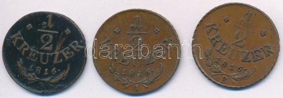 Vegyes: 1816B 1/2kr Cu (2x) + Ausztria 1816A 1/2kr T:2-,3 ph