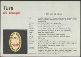 1960 Tura Csepel női kerékpár reklámnyomtatvány műszaki adatokkal, 2 oldalas, 13x19cm