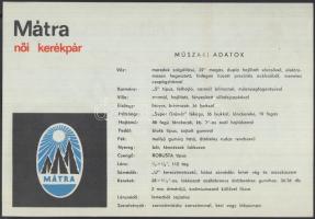 1960 Tura Csepel, Mátra női kerékpár reklámnyomtatvány műszaki adatokkal, 2 oldalas, 13x19cm