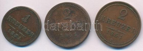 1851E 1kr Cu + 1851B 2kr Cu + 1851G 2kr Cu T:2,2-,3