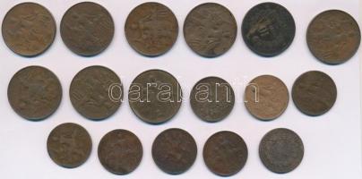 Franciaország 1874K 10c Br + 1890A-1897A 5c Br (2x) + 1898. 5c Br (6x) + 1899. 10c Br (8x) T:vegyes
...