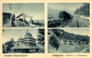 Alsóverecke, Niznije Verecki; Országzászló, vasút, templom, viadukt / Hungarian national flag, ralway, church, viaduct (fa)