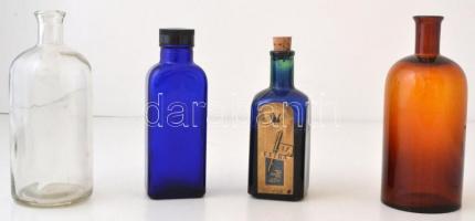 9 db kölnis és gyógyszeres üvegcse, m: 10 és 13 cm között