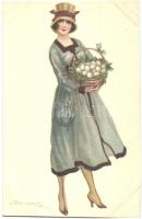 Italian art postcard, lady with eggs, CDM 944-2 s: Bompard