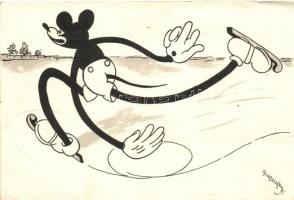Mickey Mouse, ice skate, Izsák József Rt. vegyészeti gyár advertisement on the backside s: Bisztriczky (EK)