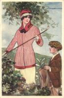 Italian art postcard, golf player lady, s: T. Corbella